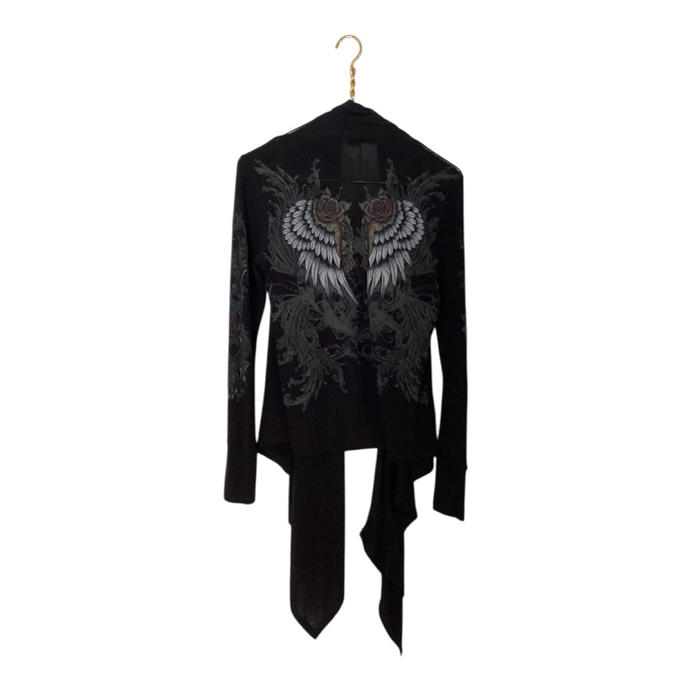 Y2K Forever 21 Angel Wing Affliction Style Black Open Asymmetrical Sweater M